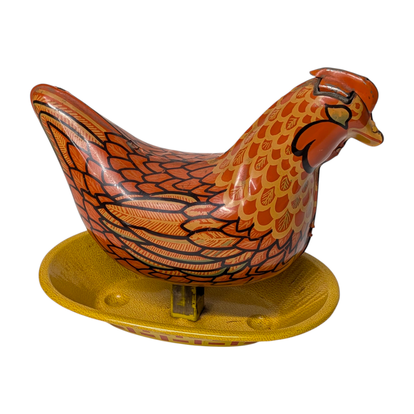 Vintage Yonezawa Tin Litho Pecking Hen Wind-Up Toy Japan 1950s