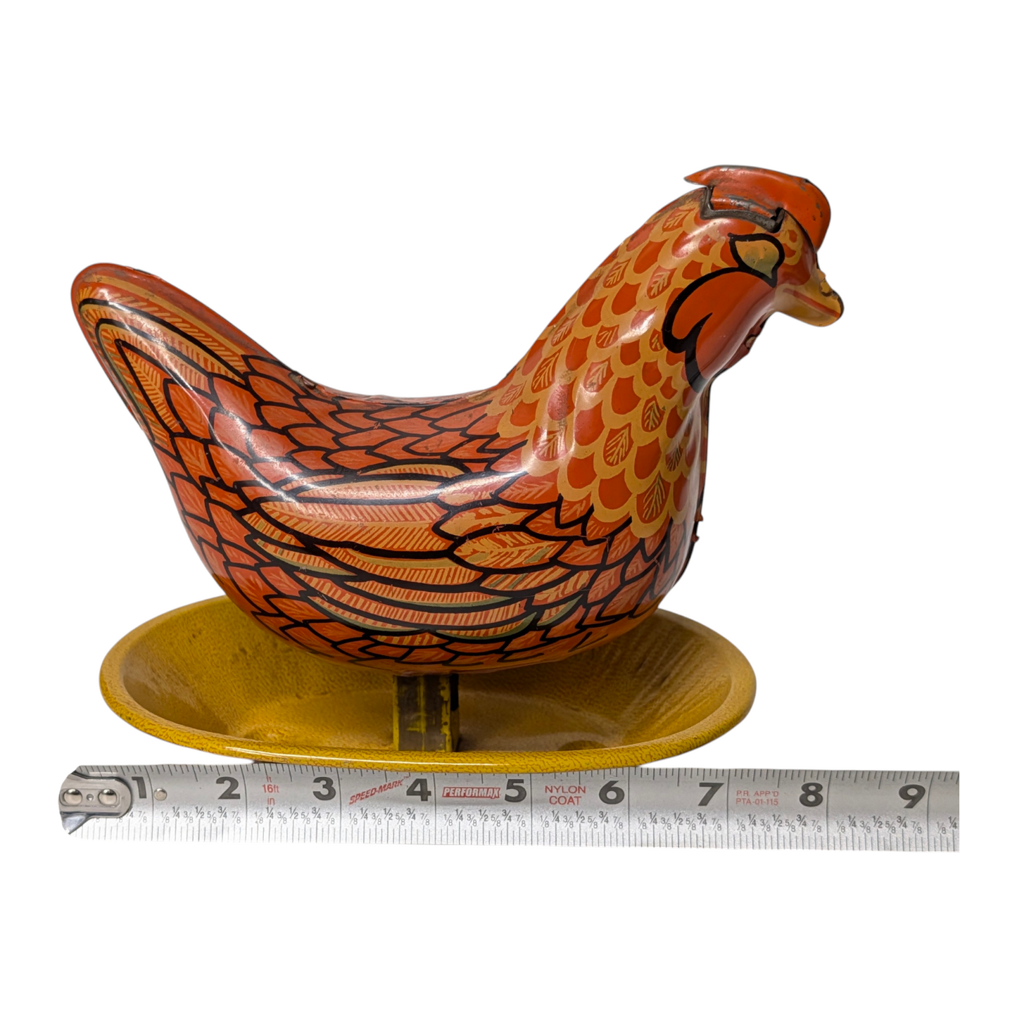 Vintage Yonezawa Tin Litho Pecking Hen Wind-Up Toy Japan 1950s