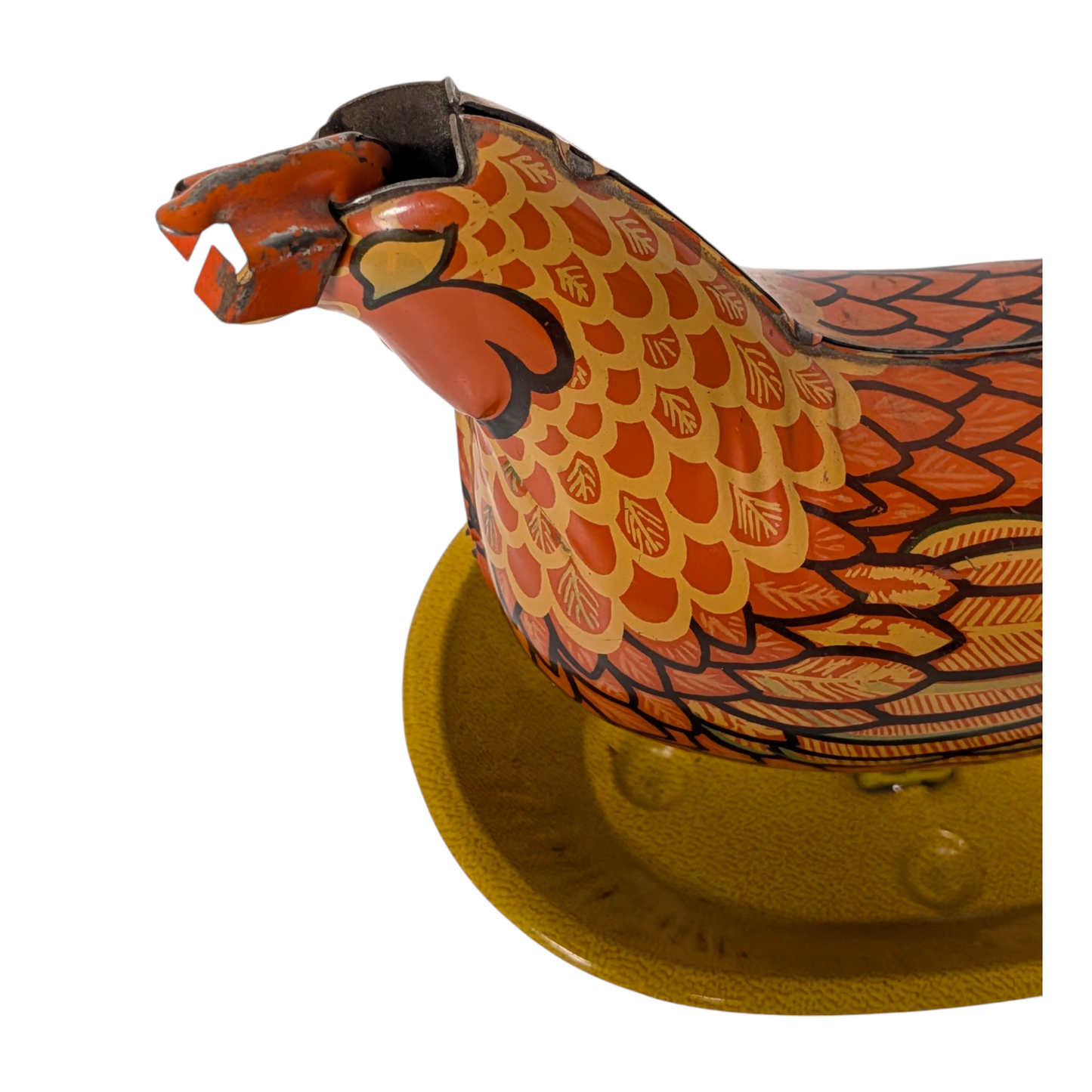 Vintage Yonezawa Tin Litho Pecking Hen Wind-Up Toy Japan 1950s