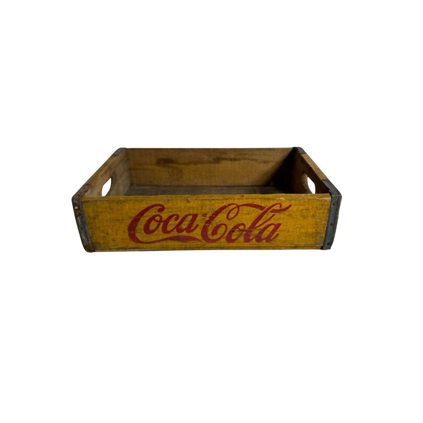 Vintage Yellow Coca-Cola Wood Crate Mid-Century Industrial Farmhouse Decor