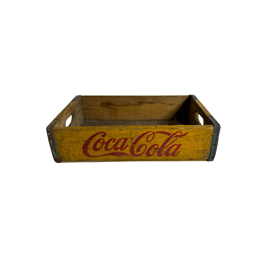 Vintage Yellow Coca-Cola Wood Crate Mid-Century Industrial Farmhouse Decor