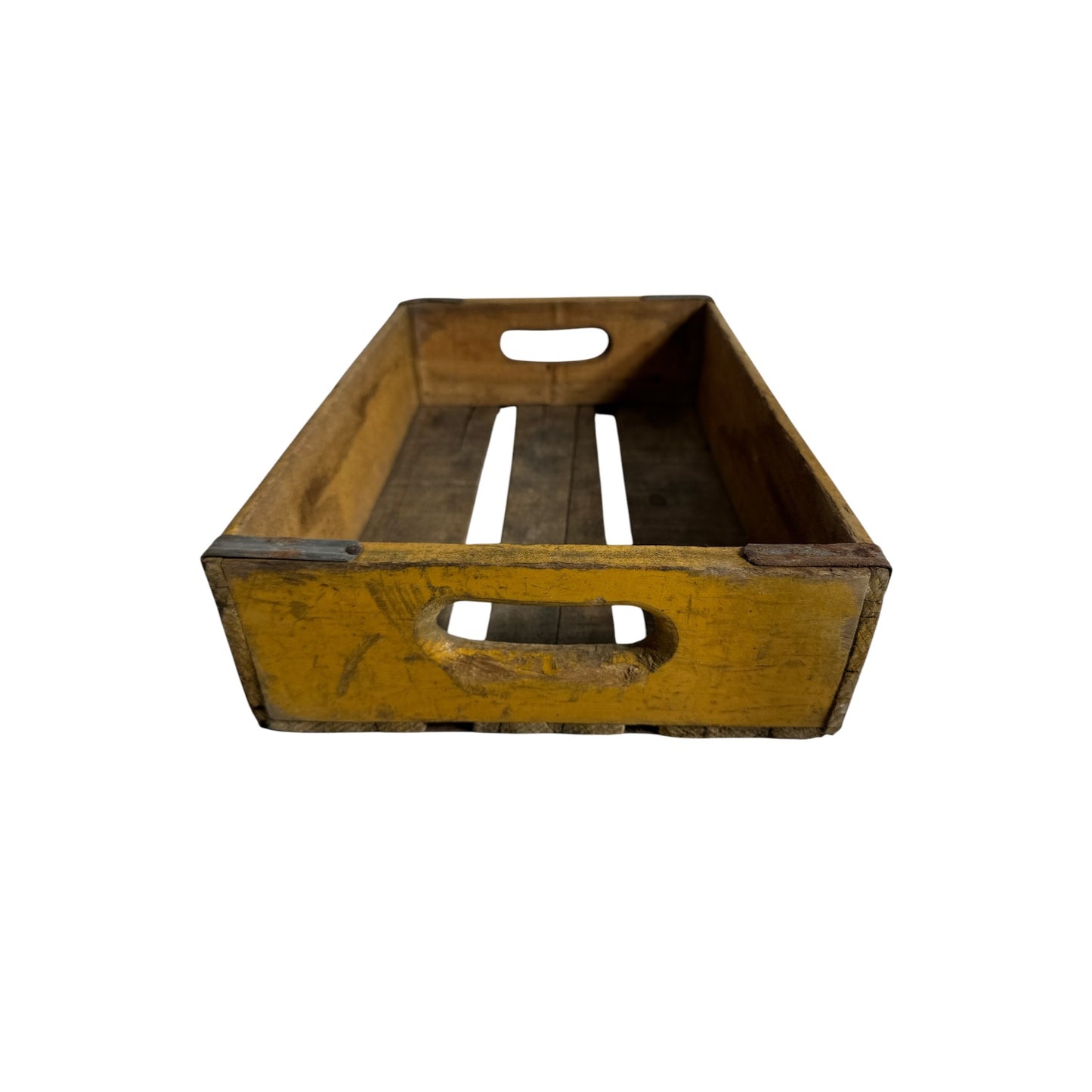 Vintage Yellow Coca-Cola Wood Crate Mid-Century Industrial Farmhouse Decor