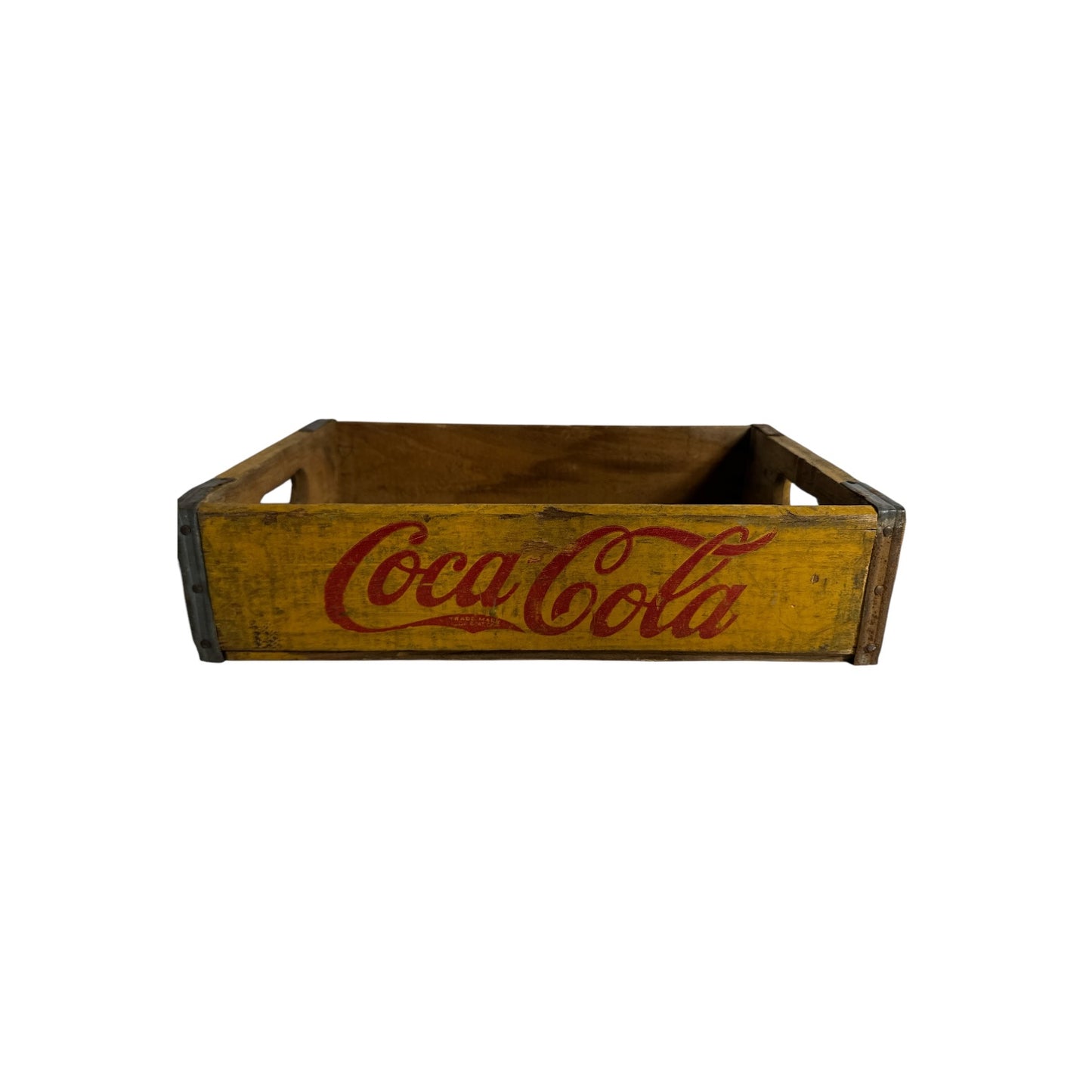 Vintage Yellow Coca-Cola Wood Crate Mid-Century Industrial Farmhouse Decor