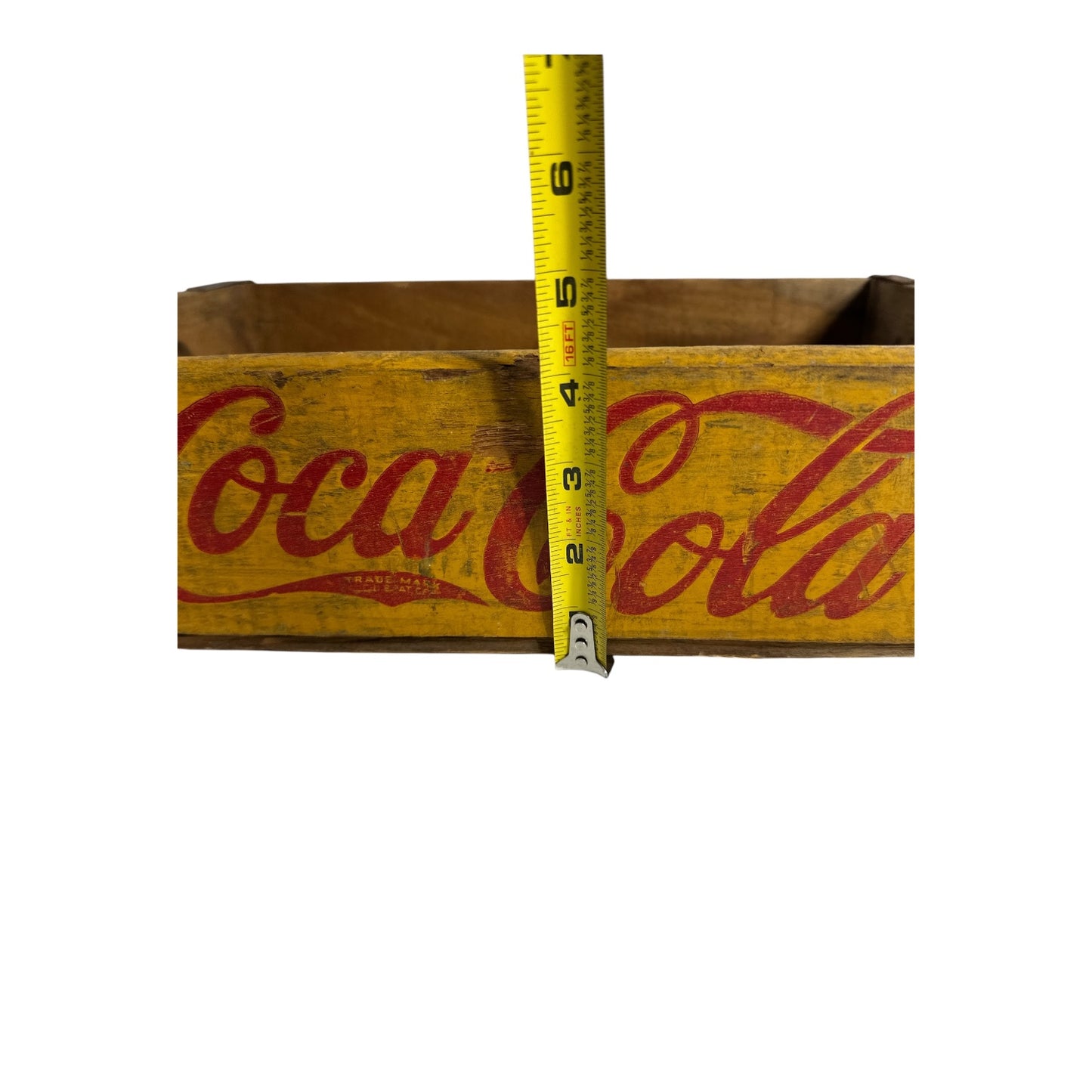 Vintage Yellow Coca-Cola Wood Crate Mid-Century Industrial Farmhouse Decor
