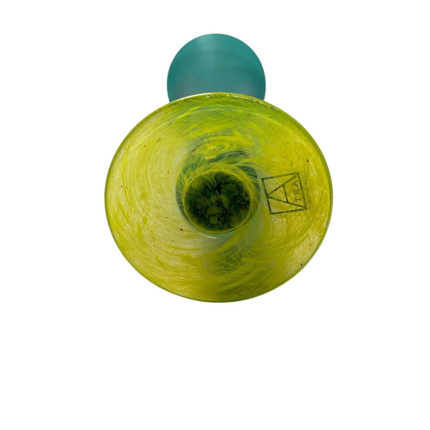 Vintage Czech Art Glass Trumpet Vase Emerald Green & Chartreuse Base