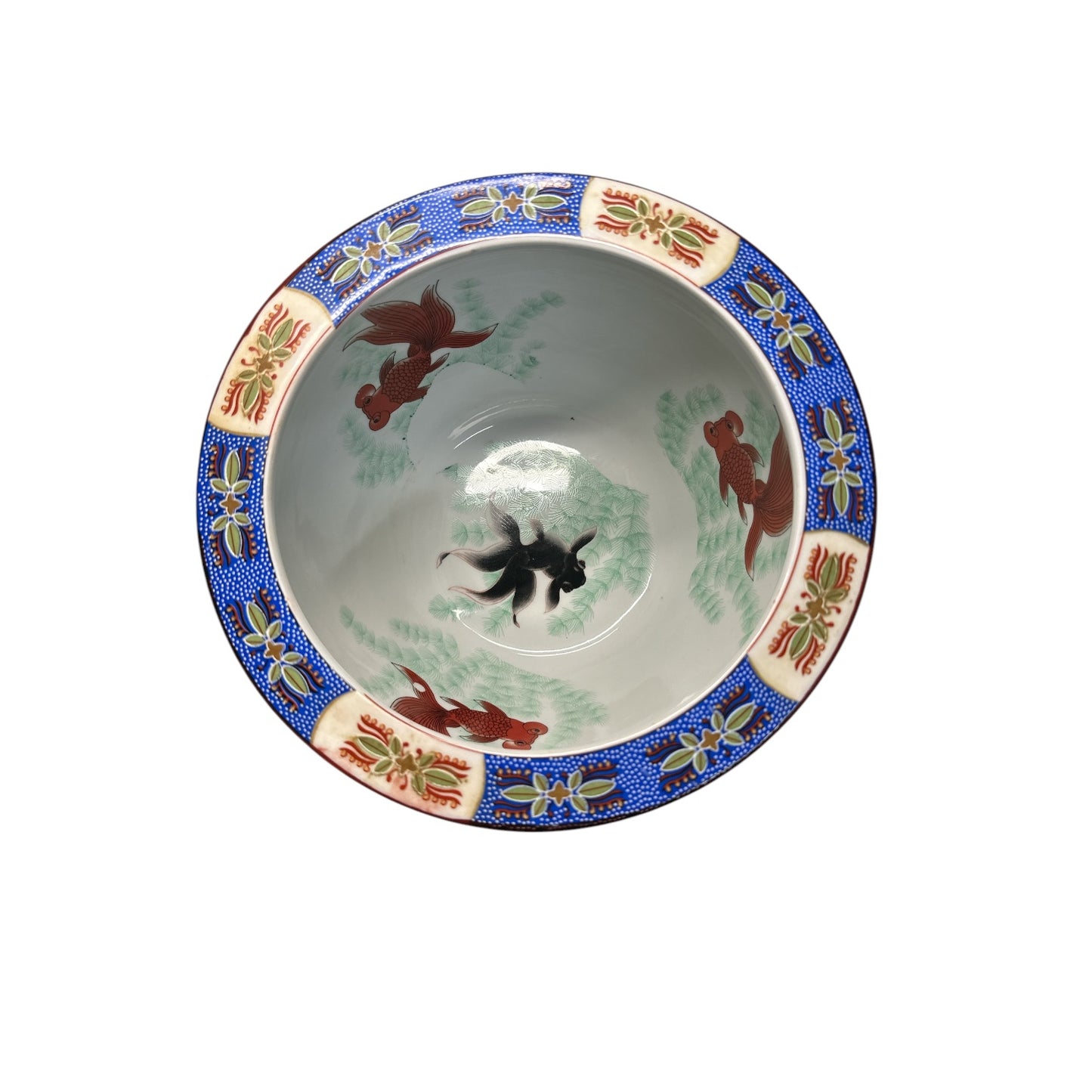 Large Chinoiserie Porcelain Planter Bowl Satsuma Style Koi Fish