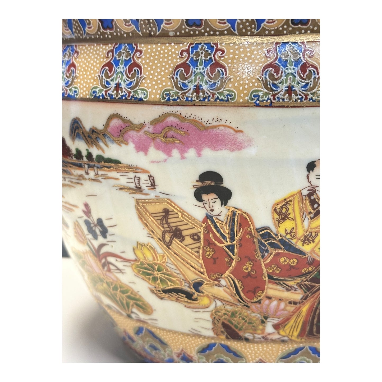 Large Chinoiserie Porcelain Planter Bowl Satsuma Style Koi Fish