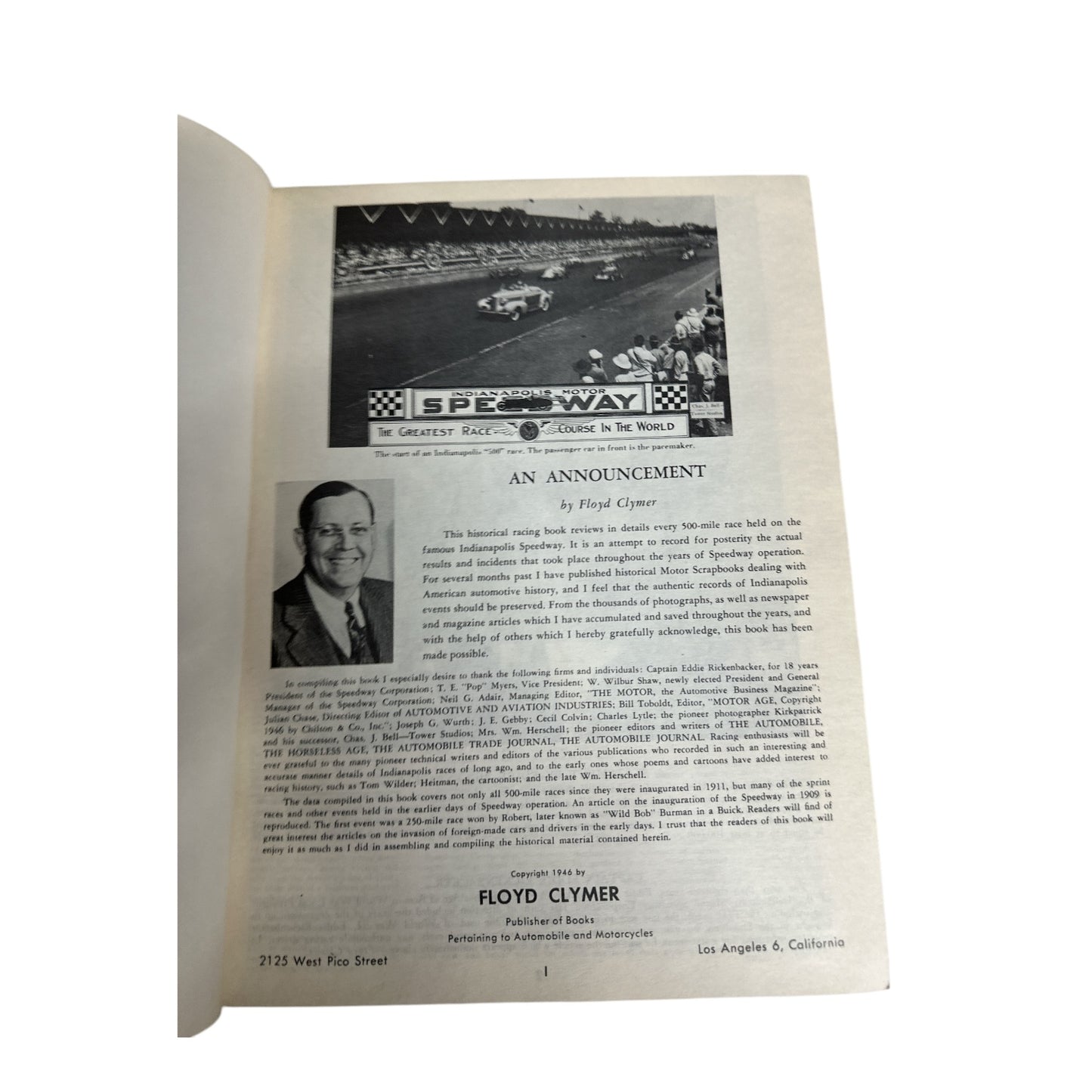 1946 Floyd Clymer Indianapolis 500 Race History Book | Vintage Auto Racing