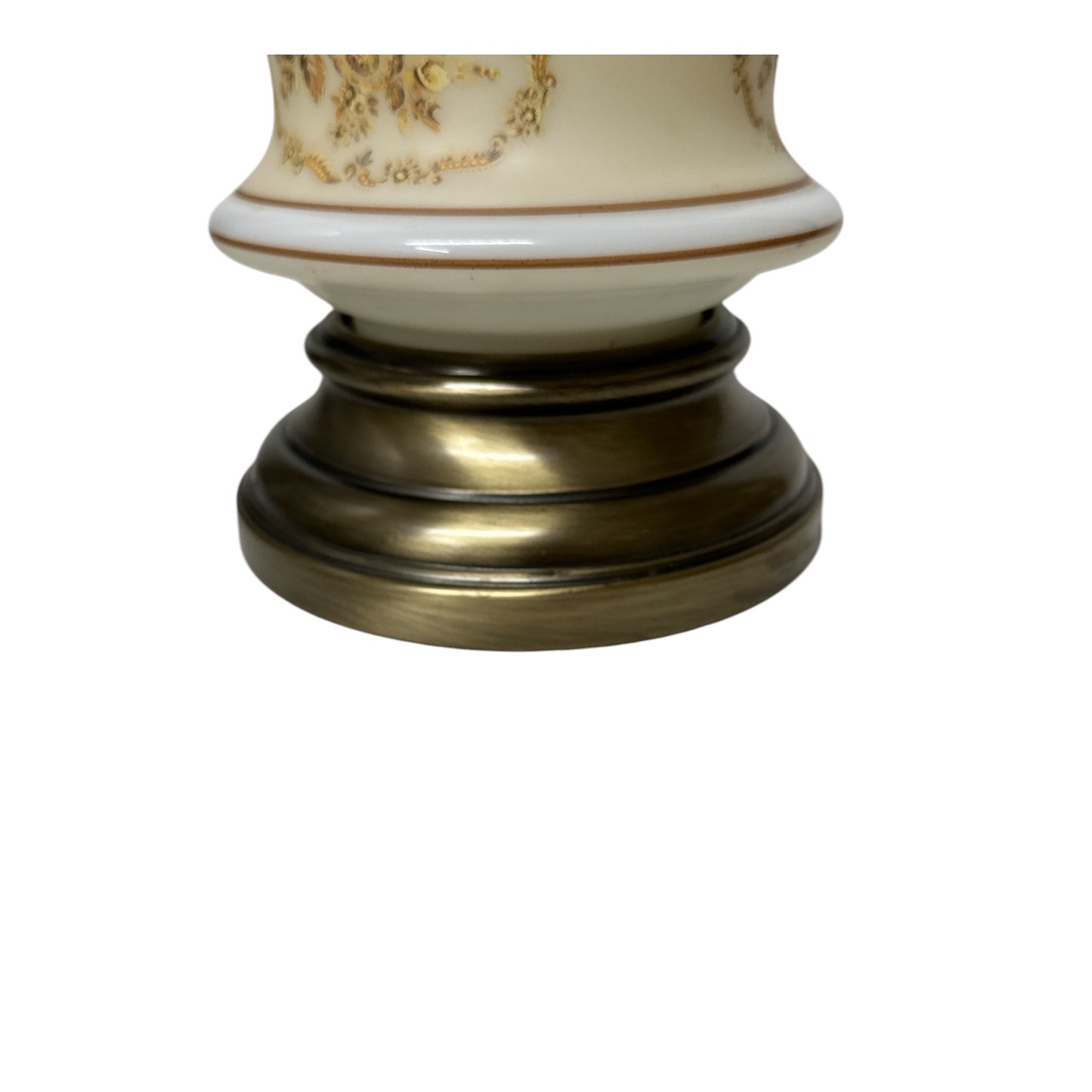 Vintage Victorian Revival Milk Glass Floral Lamp, Brass Base, 1960s Accent Light