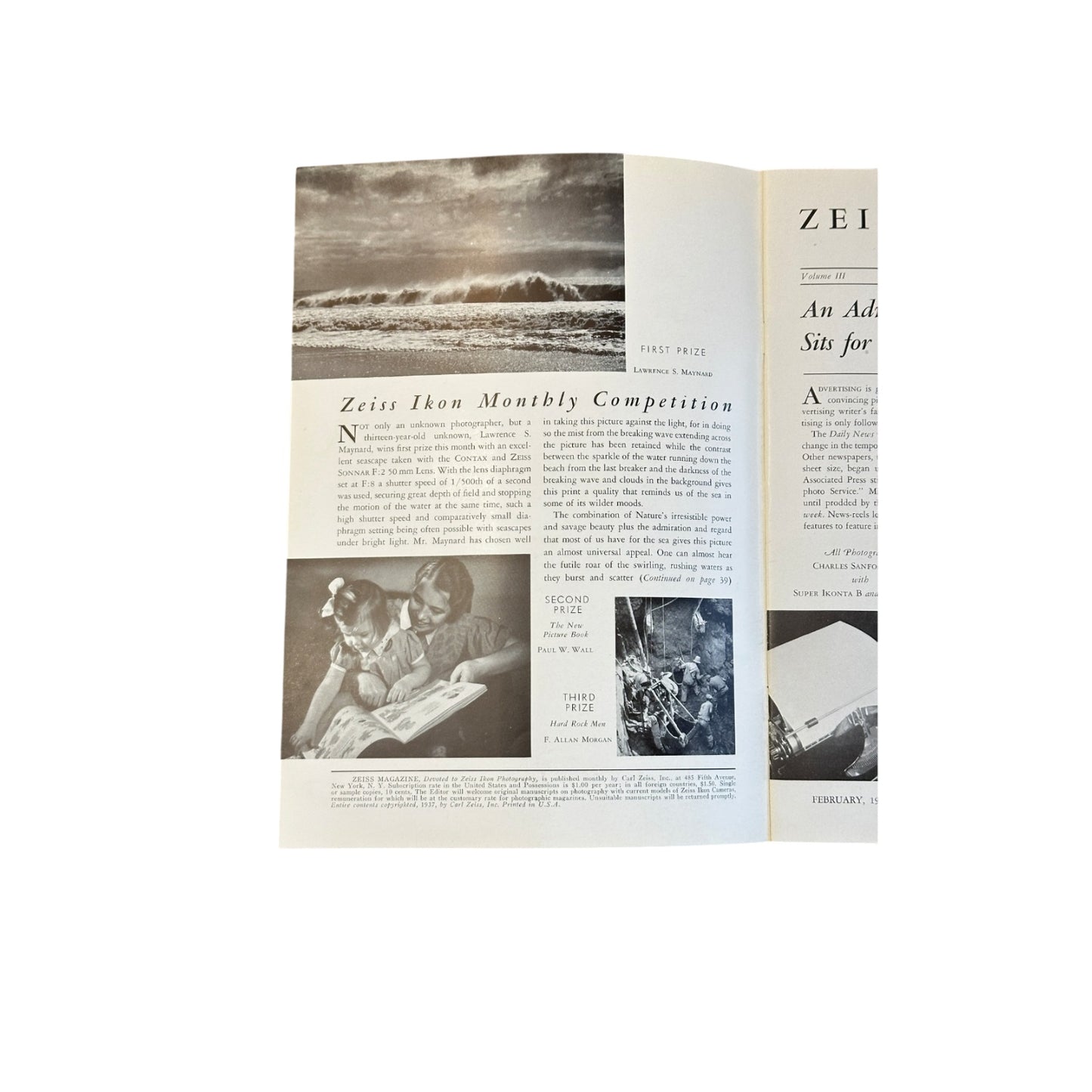 Vintage 1937 Zeiss Magazine Lincoln Memorial Cover Contax Camera Ad