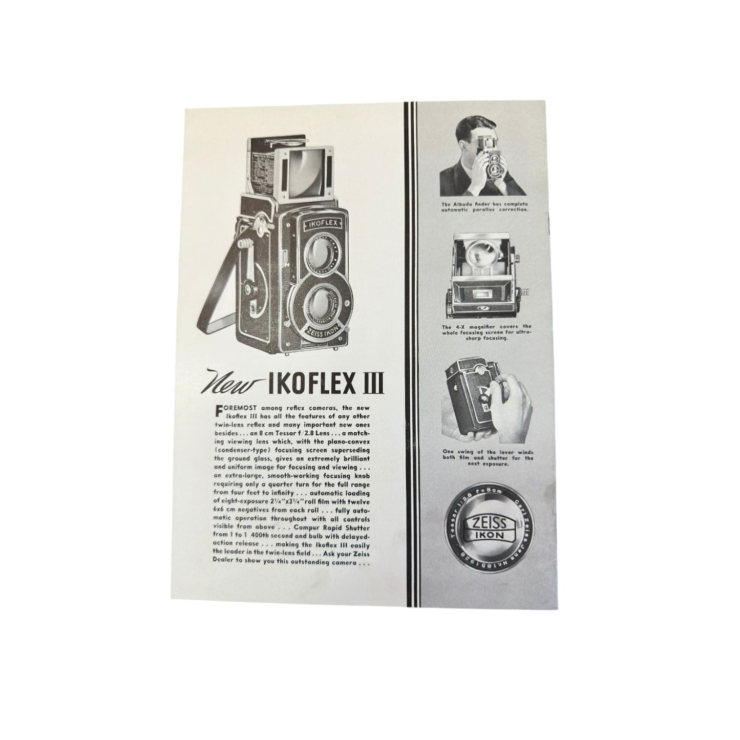 Vintage Zeiss Magazine Sept 1939 WWII Era Ikoflex III Camera Ad
