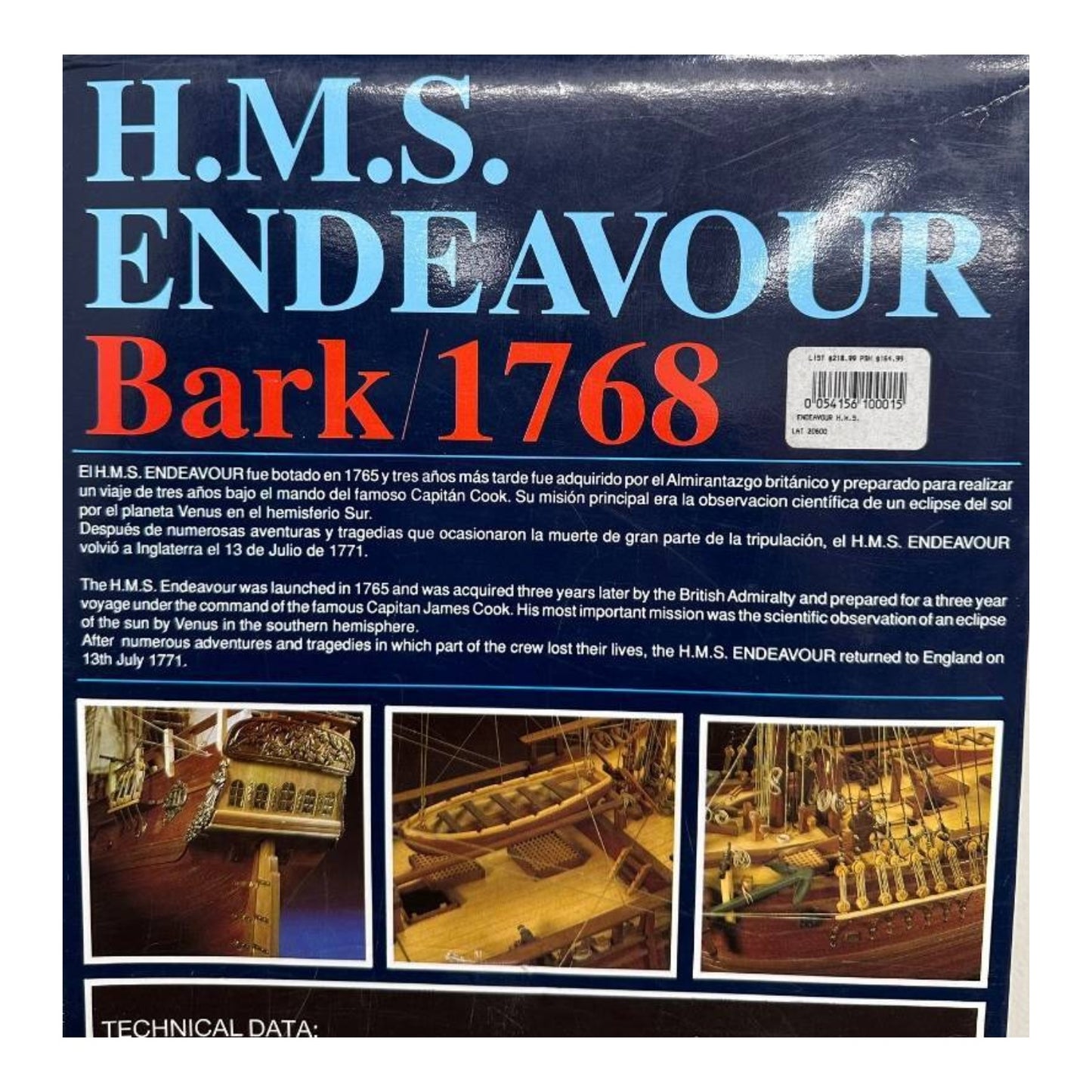 Vintage Artesania Latina HMS Endeavour 1:60 Wood Ship Model Kit Unstarted
