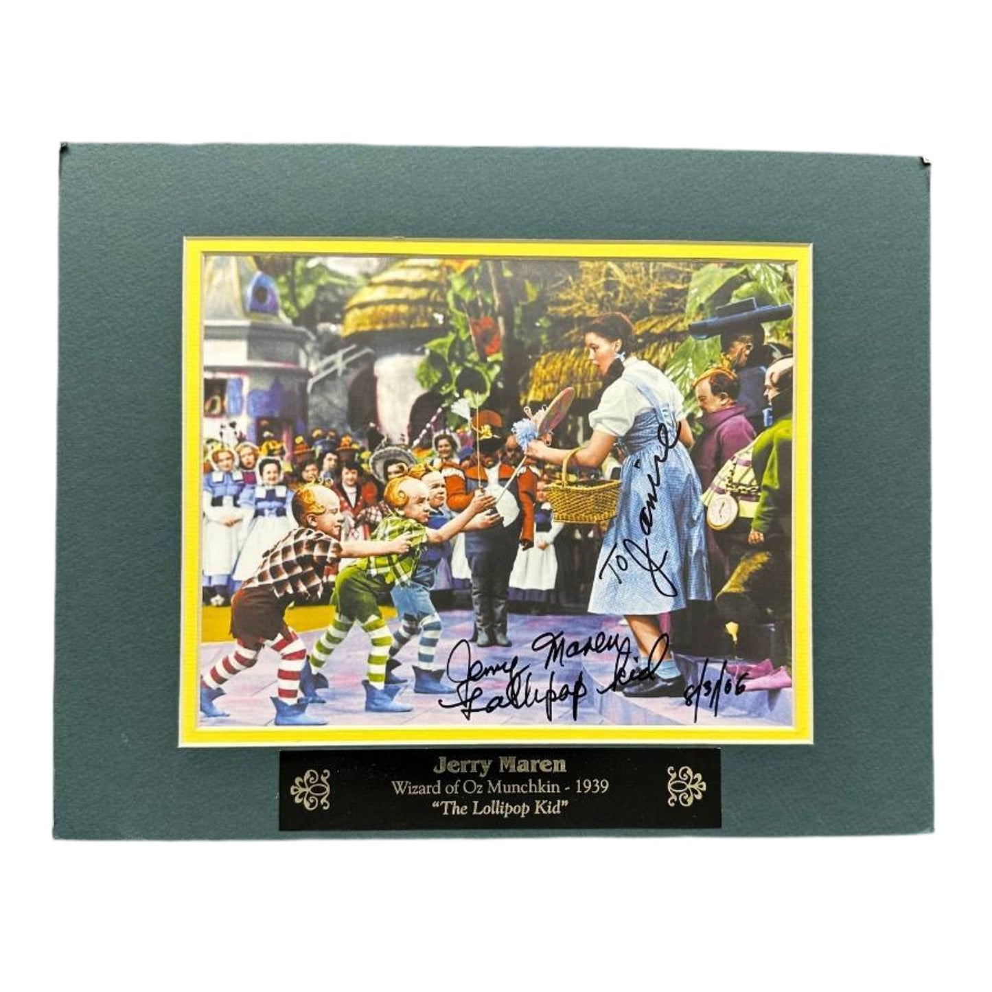Jerry Maren Signed Wizard of Oz "Lollipop Kid" Matted Photo Autograph