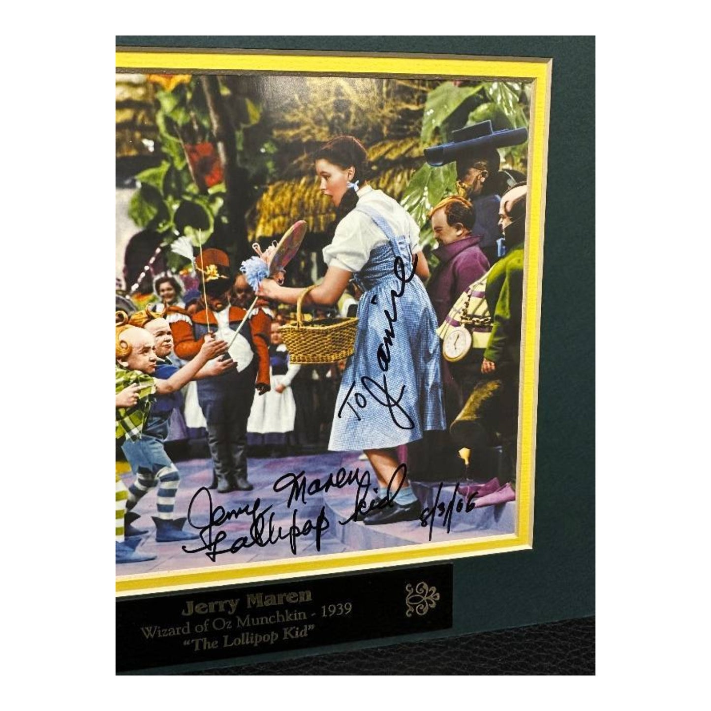 Jerry Maren Signed Wizard of Oz "Lollipop Kid" Matted Photo Autograph