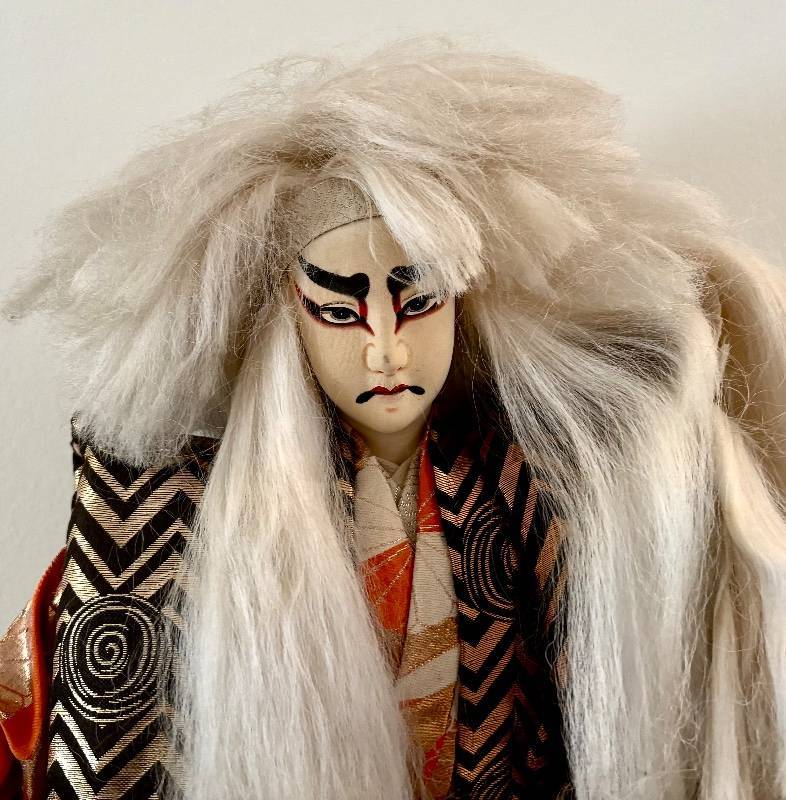 Dramatic 22" Japanese Kabuki Shakkyo Lion Doll Silk Brocade