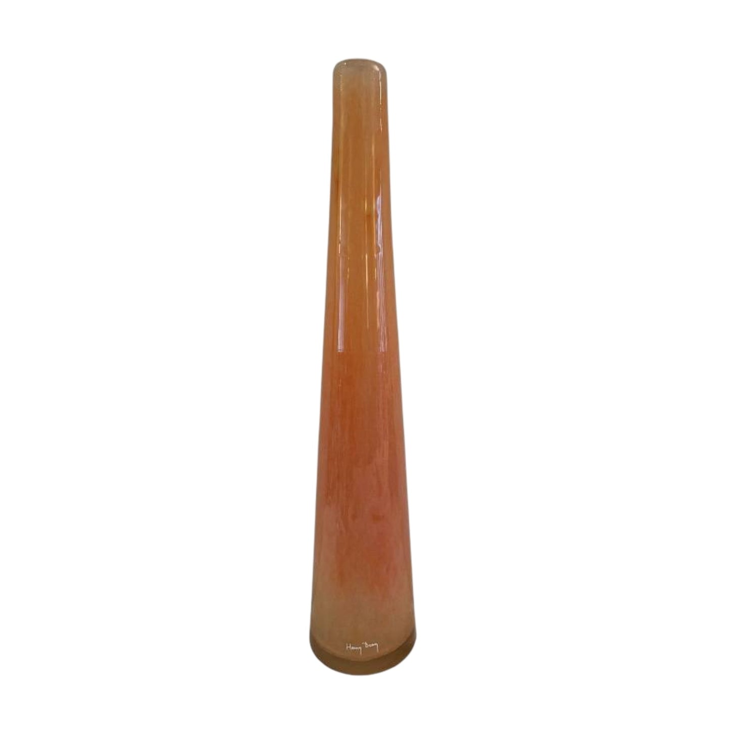 Signed Henry Dean Belgian Art Glass Vase Tall Conical Apricot Mottled Form