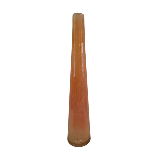 Signed Henry Dean Belgian Art Glass Vase Tall Conical Apricot Mottled Form