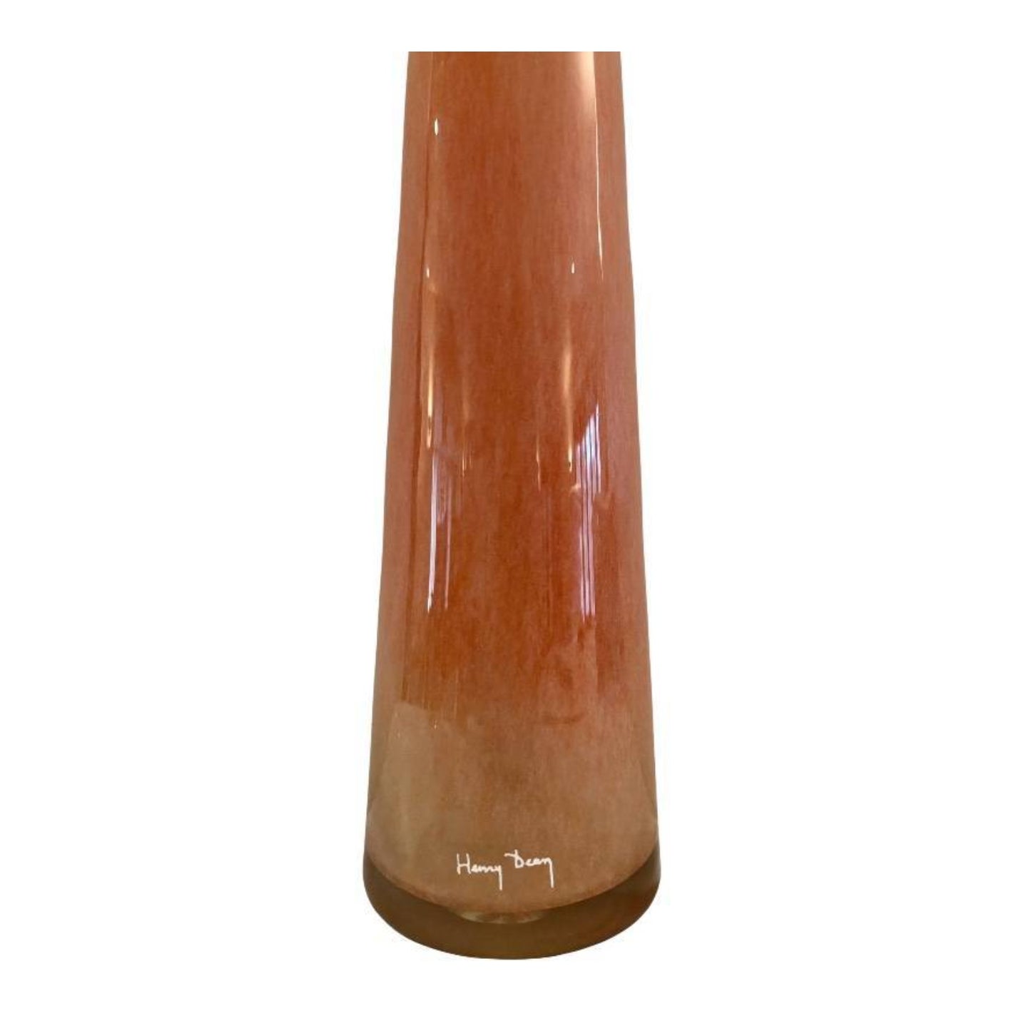 Signed Henry Dean Belgian Art Glass Vase Tall Conical Apricot Mottled Form