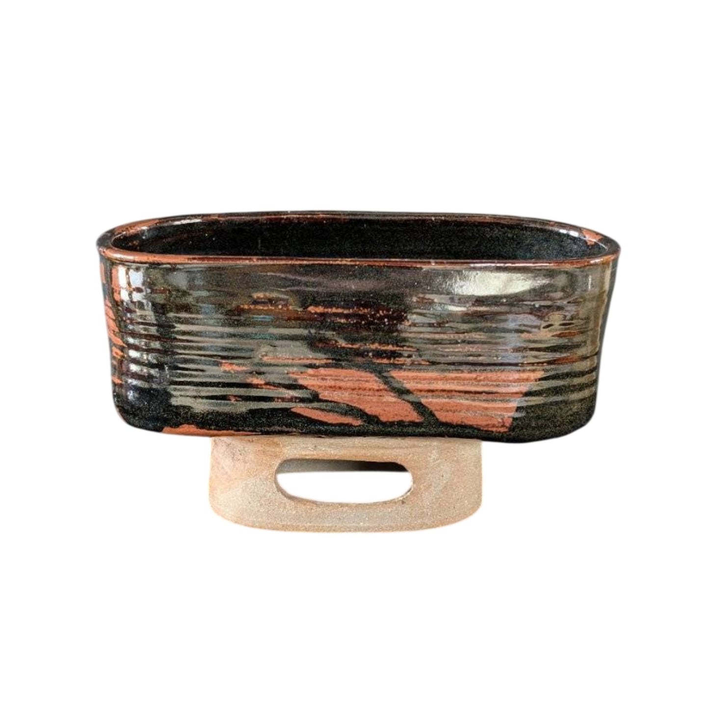 Vintage Brutalist Studio Pottery Footed Planter Bowl, Wabi Sabi Artisan Craft