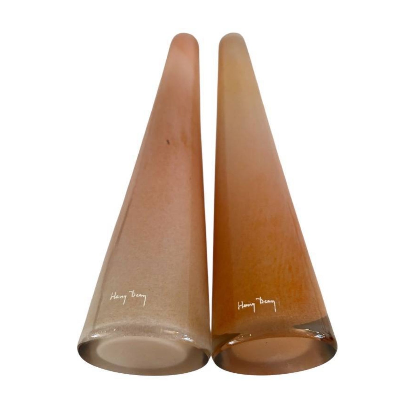 Signed Henry Dean Belgian Art Glass Conical Vases, Pair