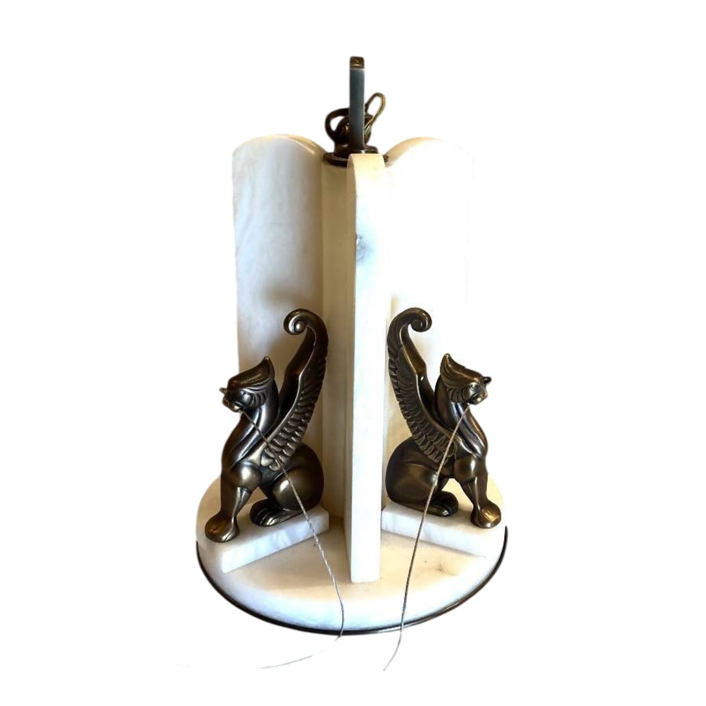 Monumental Art Deco Alabaster & Bronze Griffin Chandelier c. 1930