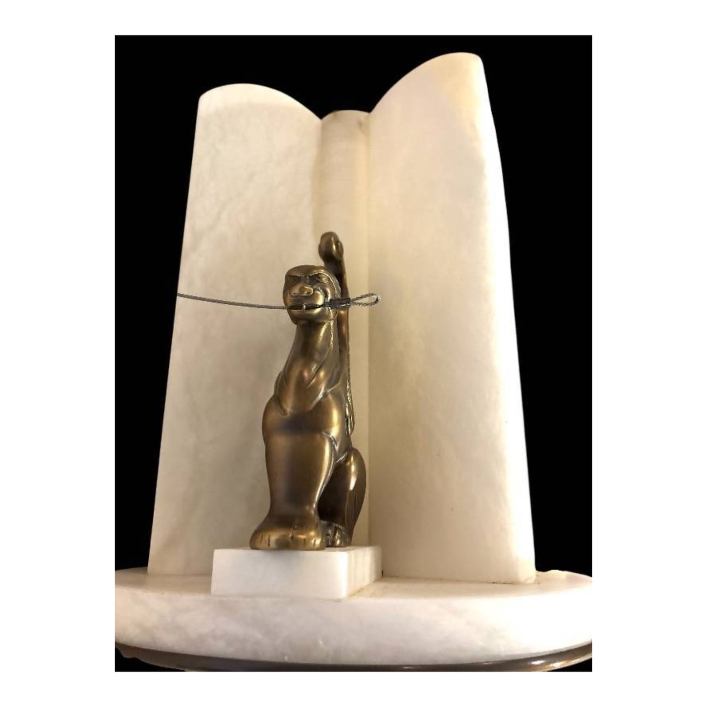 Monumental Art Deco Alabaster & Bronze Griffin Chandelier c. 1930