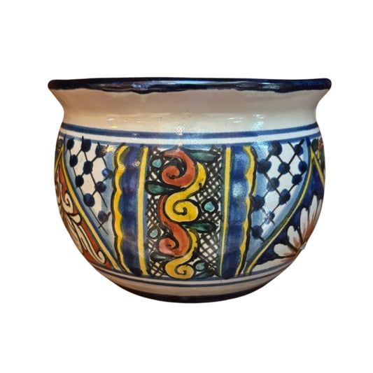Vintage Hand-Painted Talavera Mexican Pottery Planter Bowl Cobalt Blue Floral