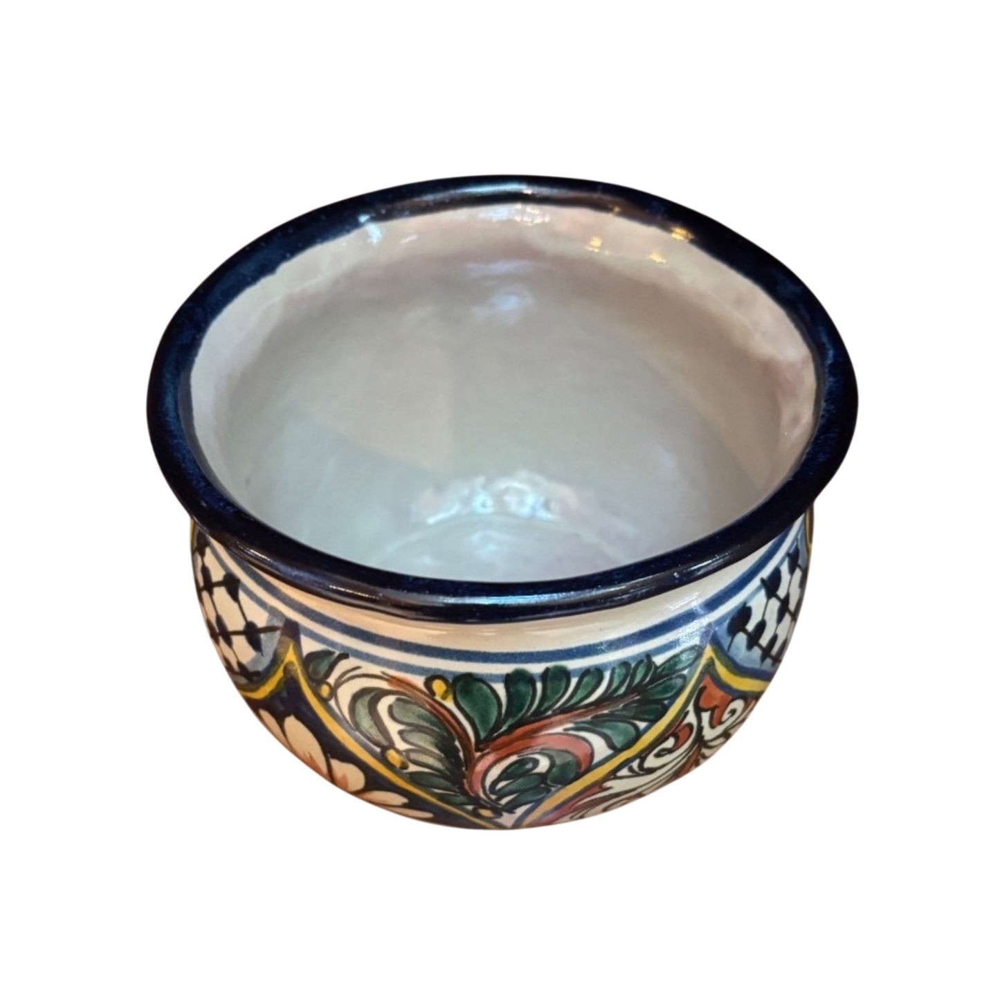 Vintage Hand-Painted Talavera Mexican Pottery Planter Bowl Cobalt Blue Floral
