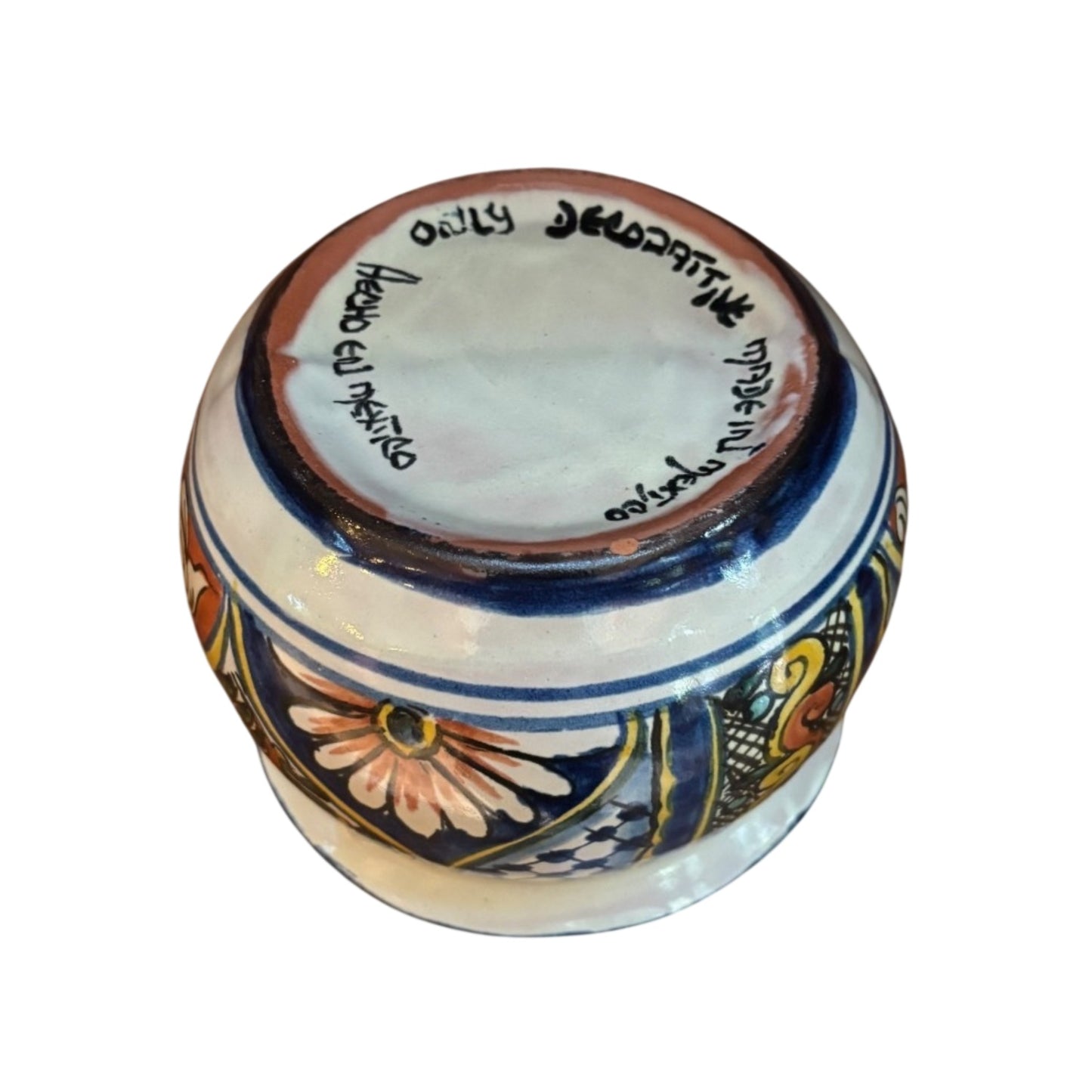 Vintage Hand-Painted Talavera Mexican Pottery Planter Bowl Cobalt Blue Floral