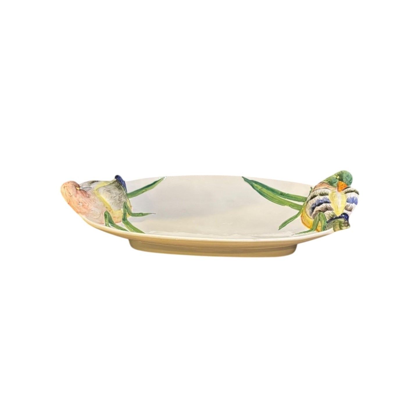 Vintage Cre Art Italian Majolica Parrot Centerpiece Platter, Hand-Painted Italy