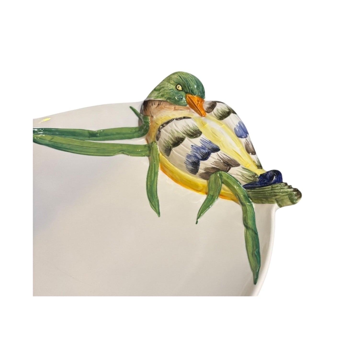 Vintage Cre Art Italian Majolica Parrot Centerpiece Platter, Hand-Painted Italy
