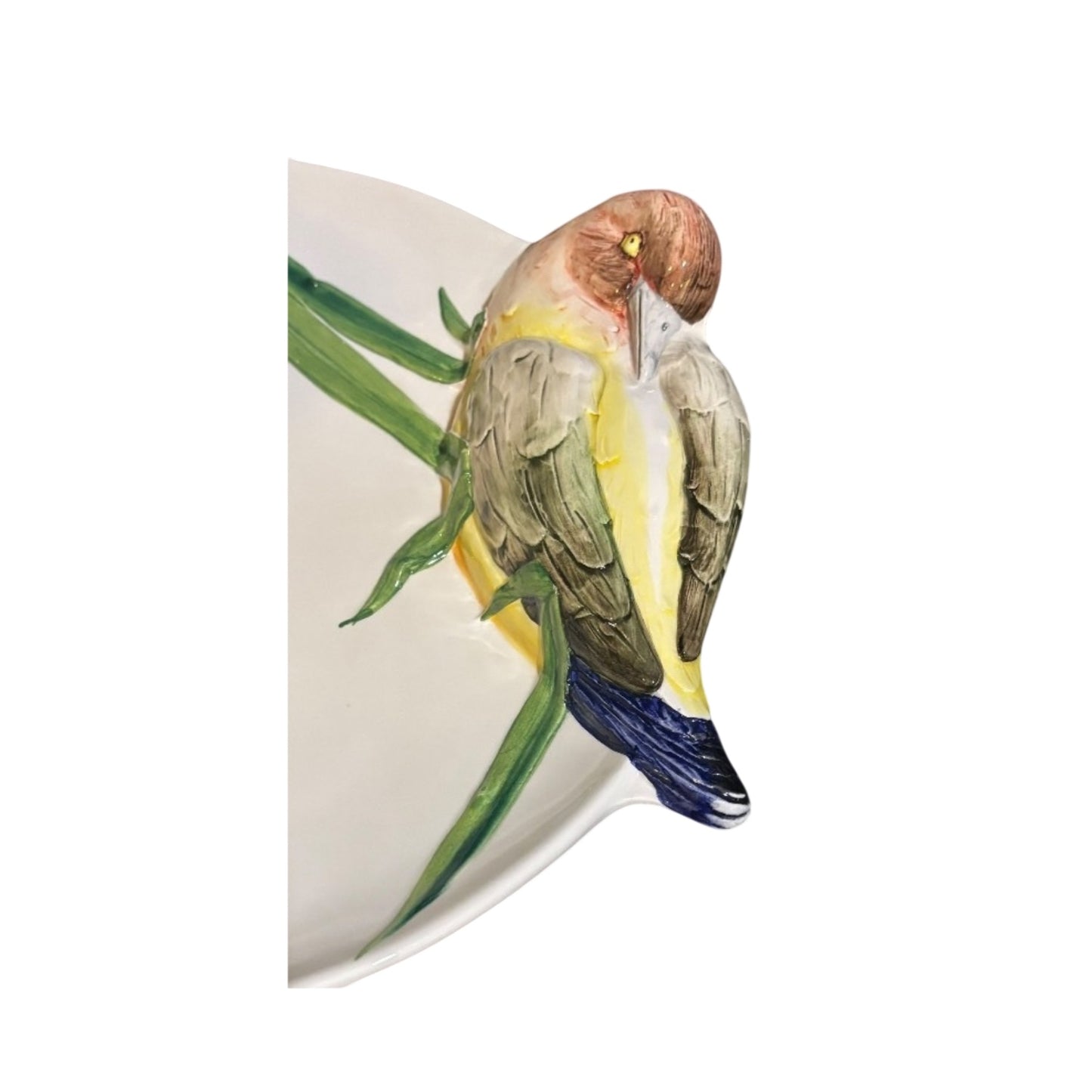 Vintage Cre Art Italian Majolica Parrot Centerpiece Platter, Hand-Painted Italy