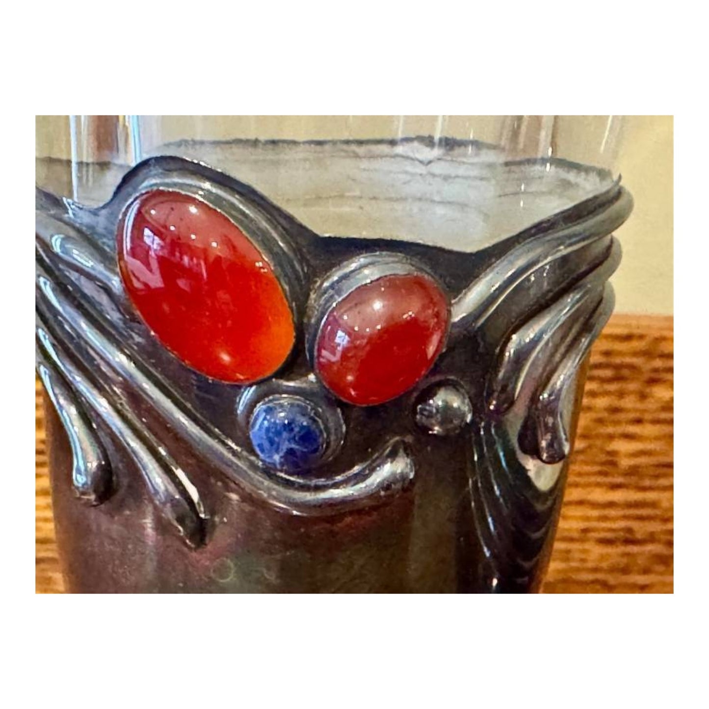 Domar Israeli 925 Sterling & Gemstone Art Glass Vase Set, Mid-Century