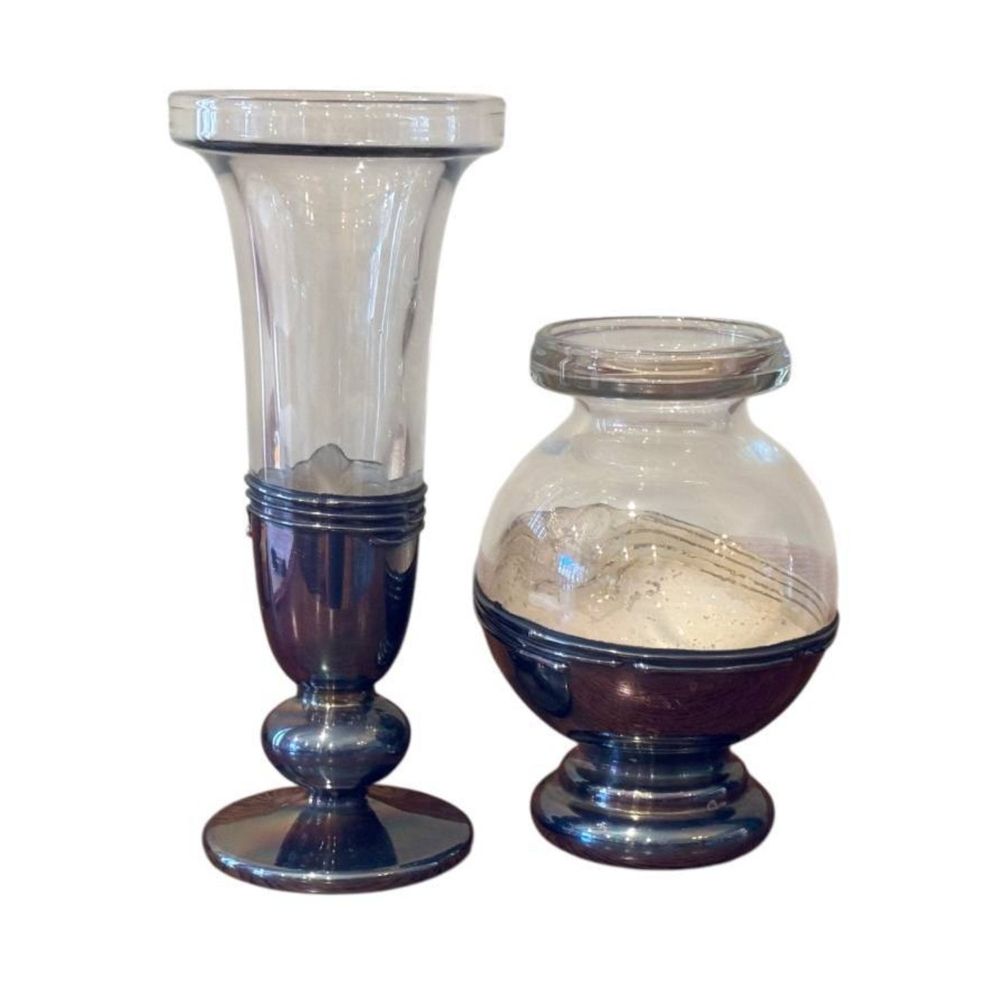 Domar Israeli 925 Sterling & Gemstone Art Glass Vase Set, Mid-Century