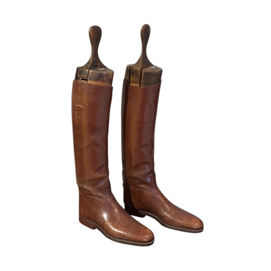 Vintage Maxwell London Leather Riding Boots & Articulated Wood Trees