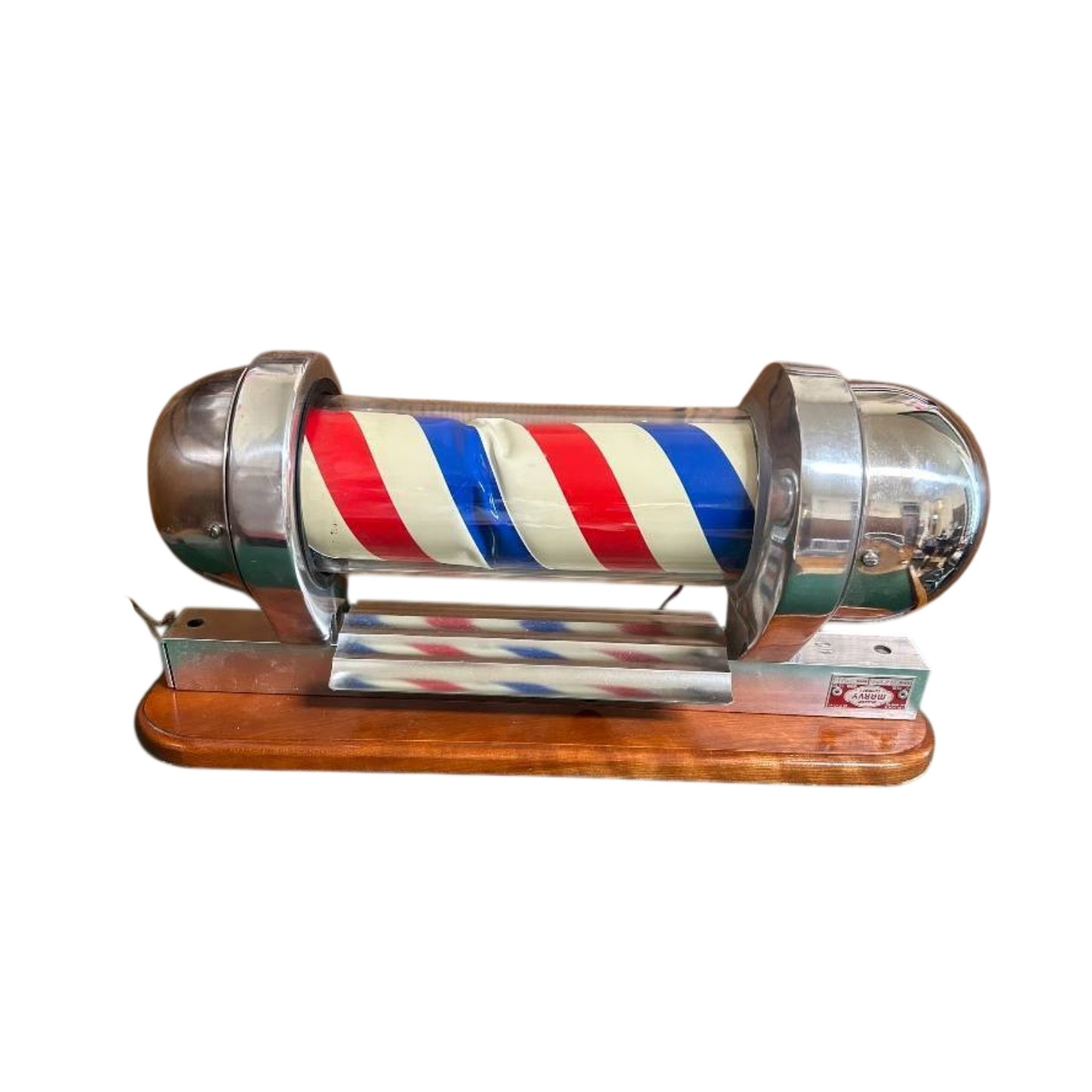 Vintage William Marvy 410 Lighted Barber Pole, Mid-Century Chrome Americana