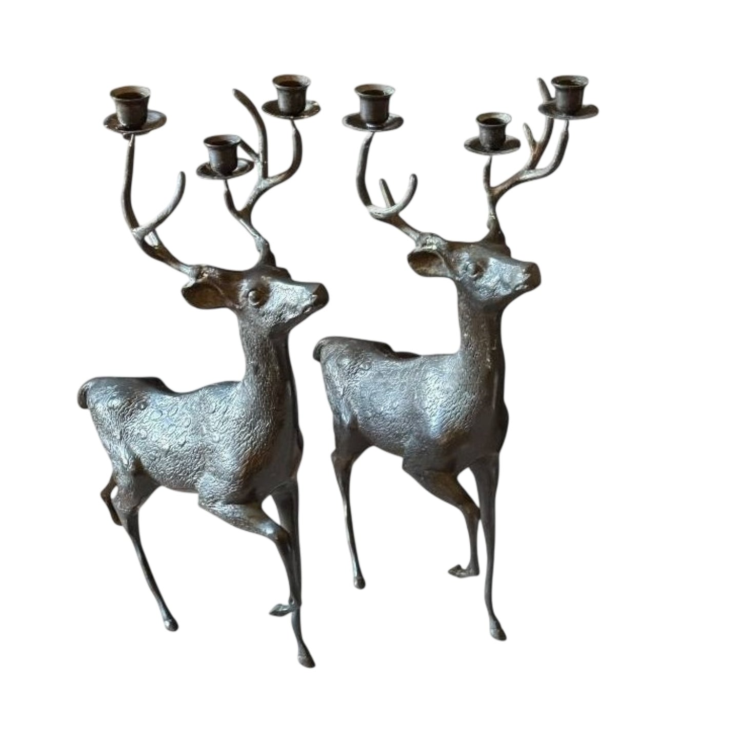 Monumental 19" Cast Metal Stag Candelabra, Rustic Lodge Decor, Set of 2