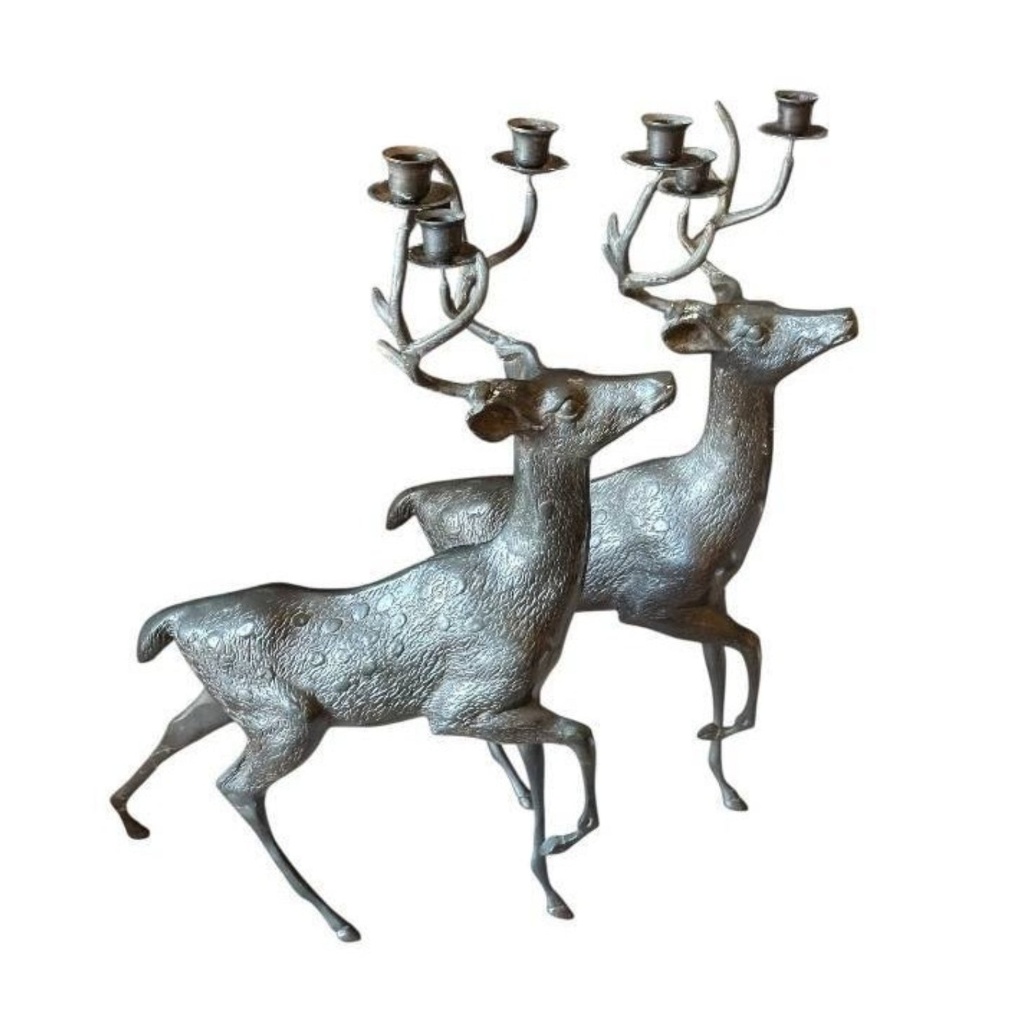 Monumental 19" Cast Metal Stag Candelabra, Rustic Lodge Decor, Set of 2