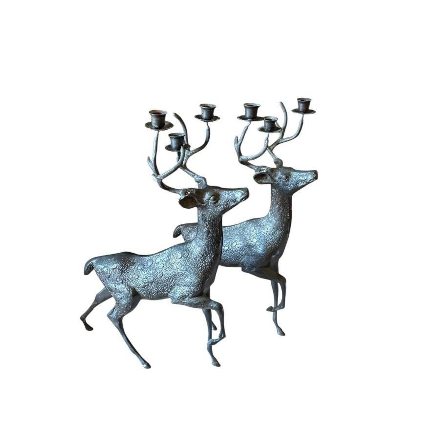 Monumental 19" Cast Metal Stag Candelabra, Rustic Lodge Decor, Set of 2