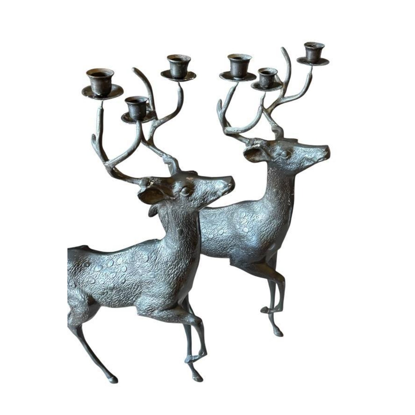 Monumental 19" Cast Metal Stag Candelabra, Rustic Lodge Decor, Set of 2