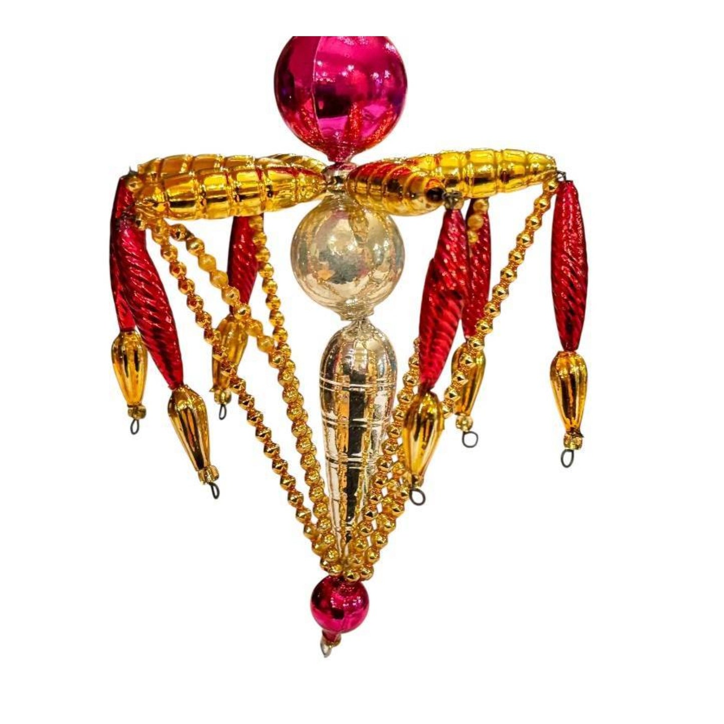 Pair Mid-Century Beaded Mercury Glass Chandelier Christmas Ornaments