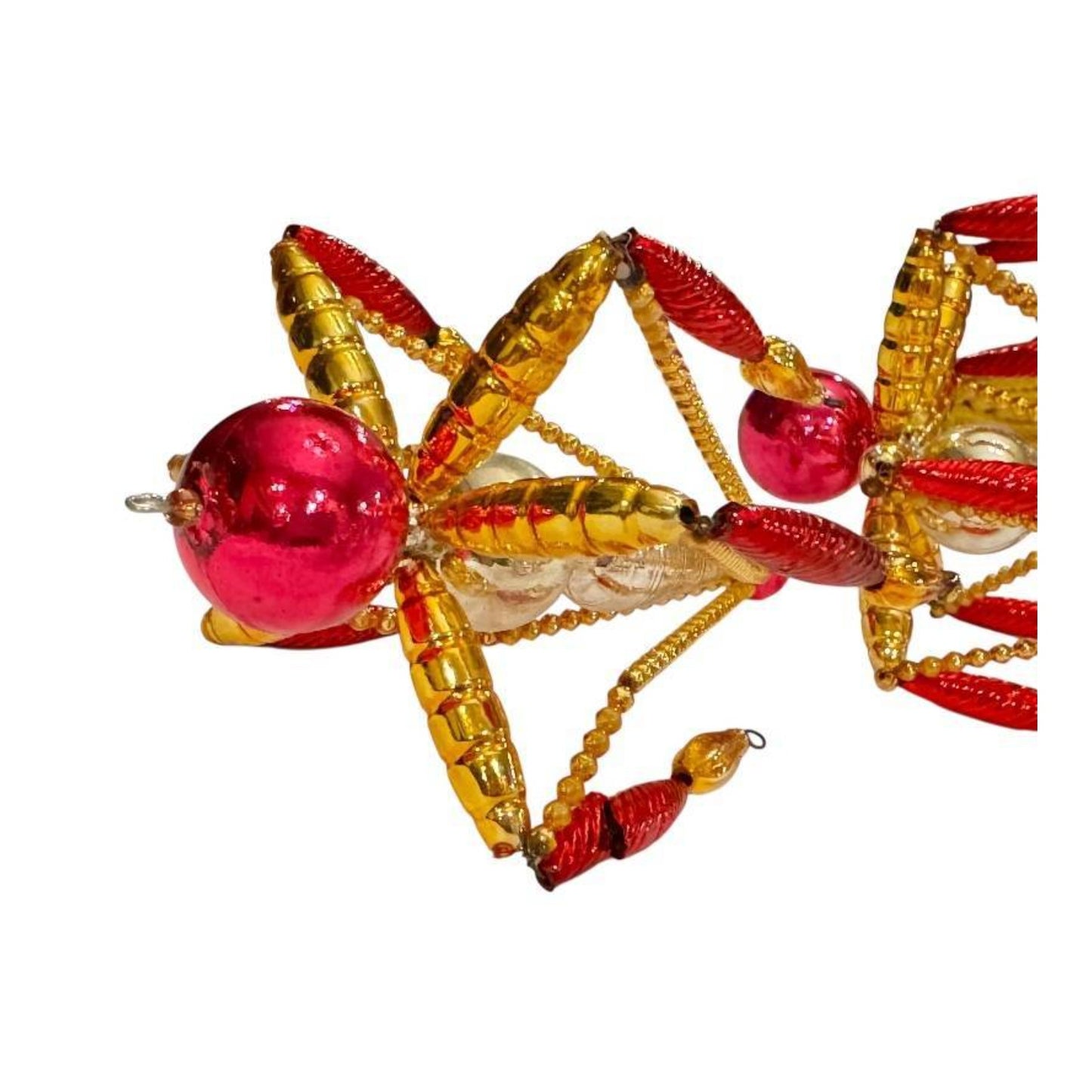 Pair Mid-Century Beaded Mercury Glass Chandelier Christmas Ornaments
