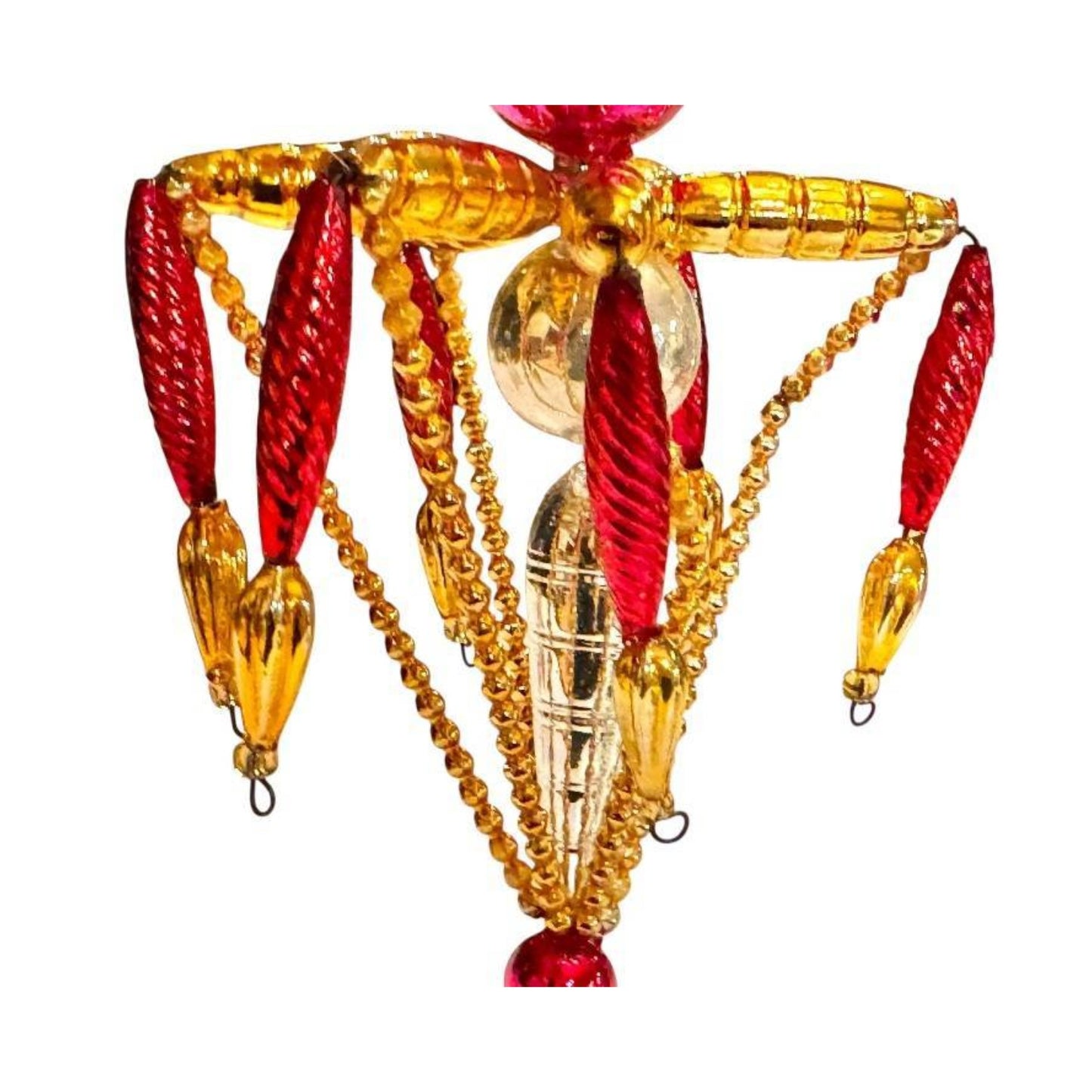 Pair Mid-Century Beaded Mercury Glass Chandelier Christmas Ornaments