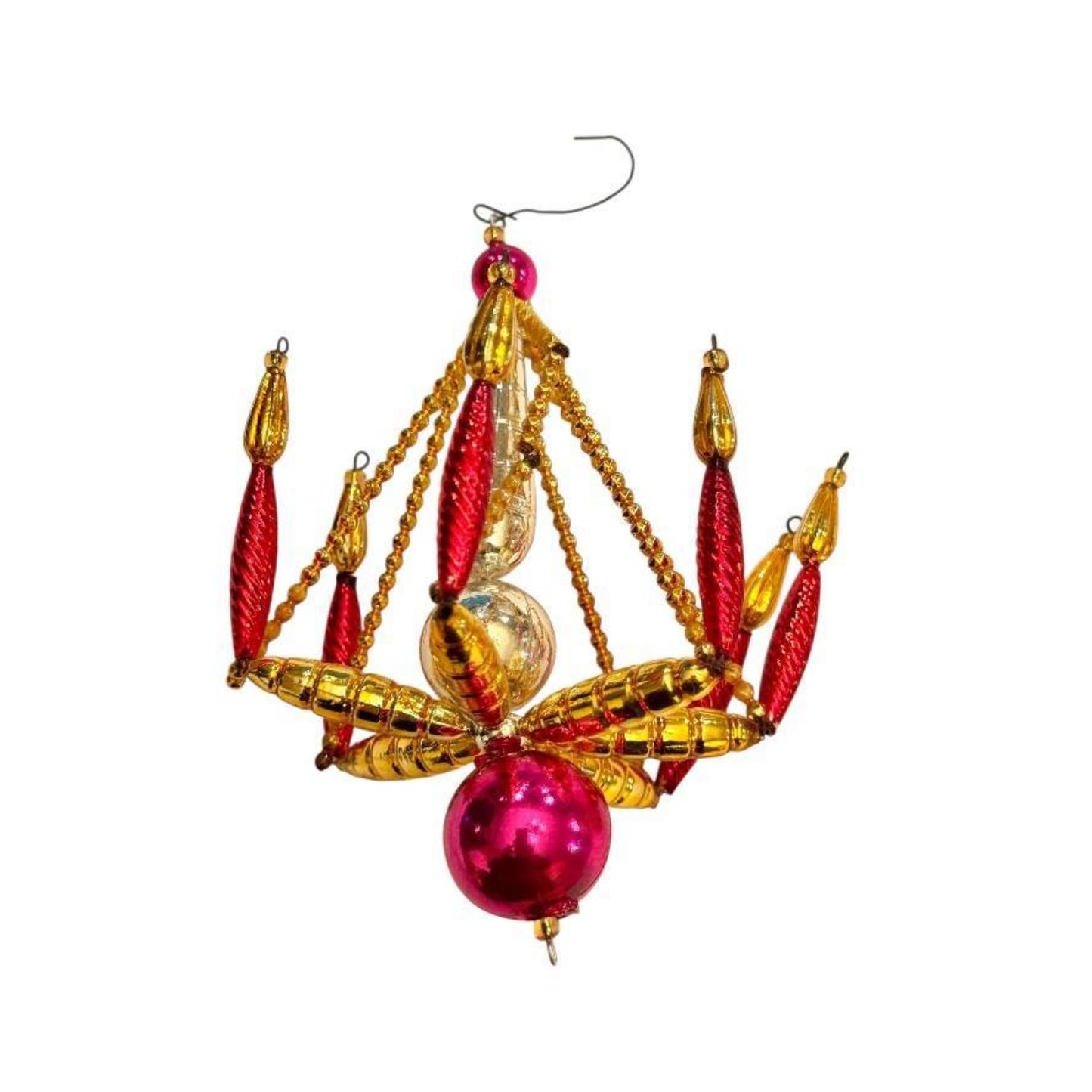 Pair Mid-Century Beaded Mercury Glass Chandelier Christmas Ornaments