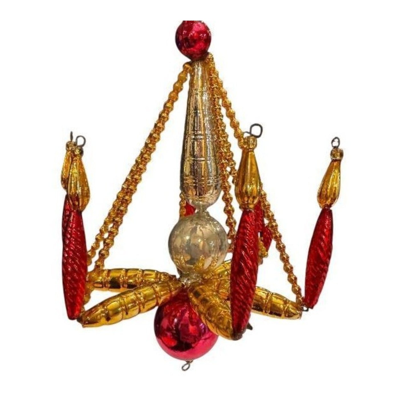 Pair Mid-Century Beaded Mercury Glass Chandelier Christmas Ornaments