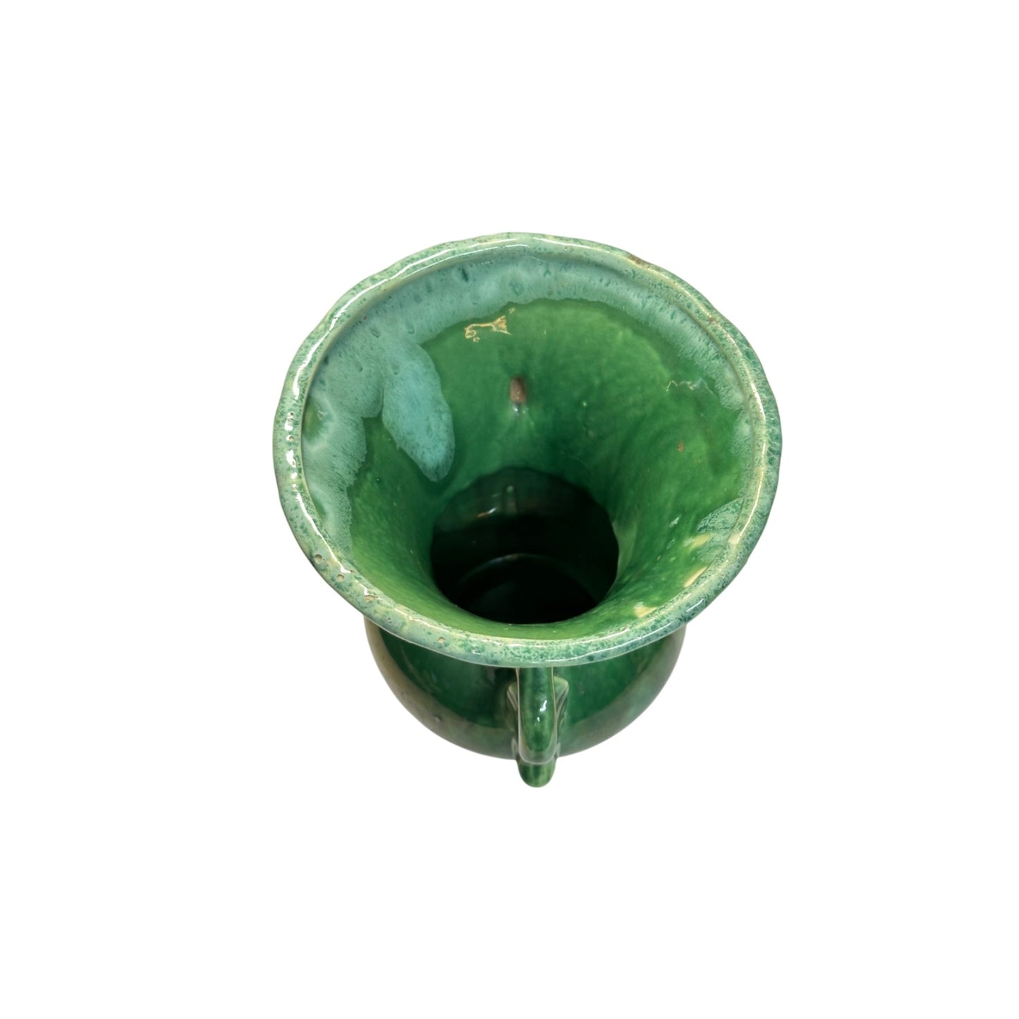 Vintage Camark Art Deco Dolphin Handle Vase in Emerald Green Drip Glaze
