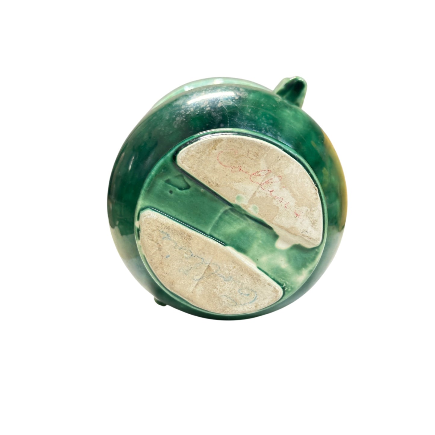 Vintage Camark Art Deco Dolphin Handle Vase in Emerald Green Drip Glaze