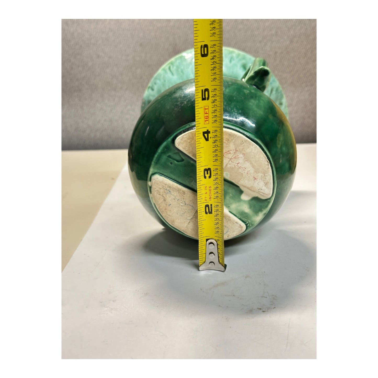 Vintage Camark Art Deco Dolphin Handle Vase in Emerald Green Drip Glaze