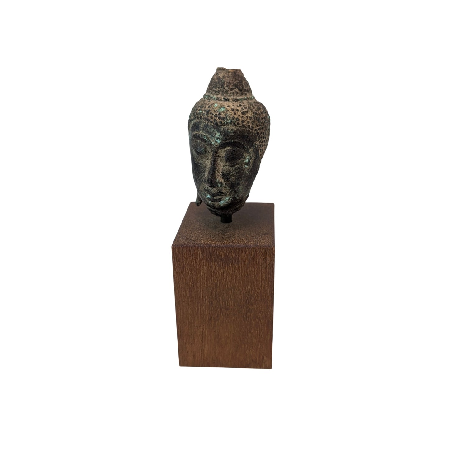 Antique Southeast Asian Bronze Buddha Head Fragment on Custom Mount