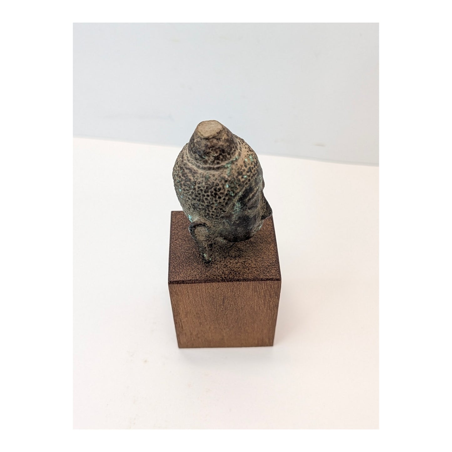 Antique Southeast Asian Bronze Buddha Head Fragment on Custom Mount